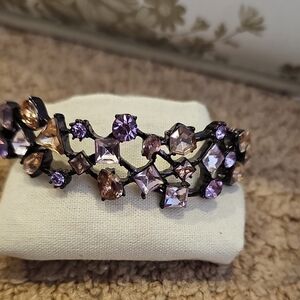 Purple and Gold Gemstone Cuff Bracelet Wuth Safety Closure